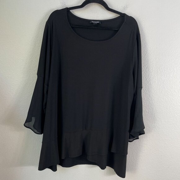 Roz & Ali Womens Plus 3X Black Tunic Top Bell Sleeves Blouse Shirt Round Neck - Picture 7 of 11